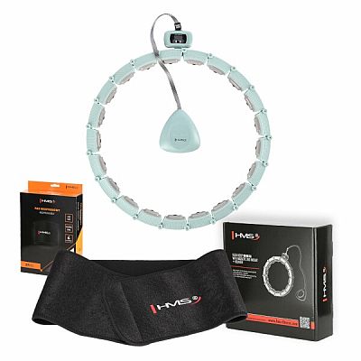 Sada masážní hula hoop HMS HHM14 se závažím a počítadlem a zeštíhlujícího pásu BR163 zelená