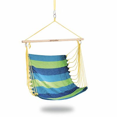 Spokey BENCH DELUXE Brazilské závěsné křeslo pro dva, zelené pruhy