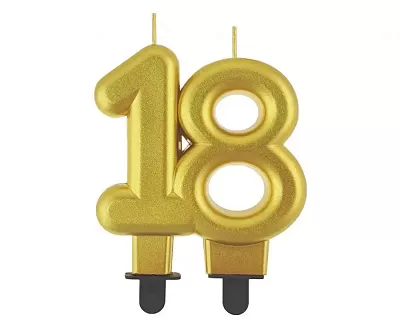 Svíčka narozeninová číslice 18 metalická zlatá