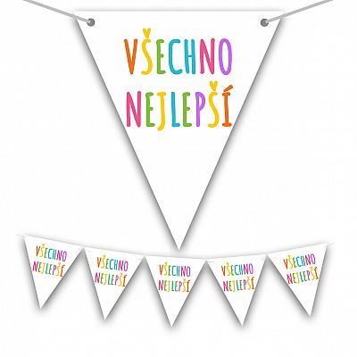 Vlaječková girlanda Všechno nejlepší - Duhová 225 x 17cm