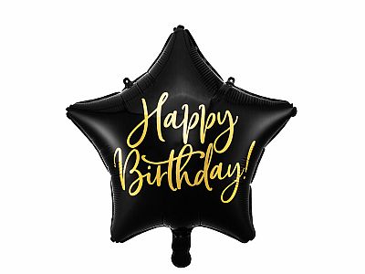 Foliový balonek Happy Birthday - Černá Hvězda 40 cm