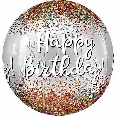 Foliový balonek koule konfetový Happy Birthday 40 cm
