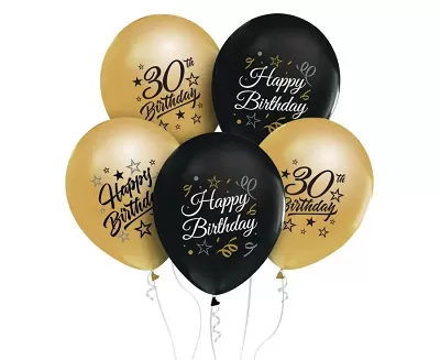 Latexové balonky metalické Happy Birthday s číslem 30 - 5 ks