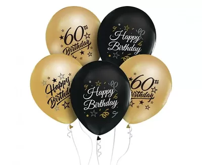 Latexové balonky metalické Happy Birthday s číslem 60 - 5 ks
