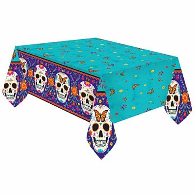 Papírový party ubrus halloween - Day of the dead - tyrkys 120 x 180 cm