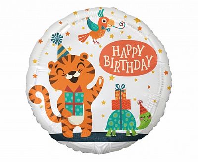 Foliový balonek - Tygr a želva Happy Birthday 45 cm - Godan