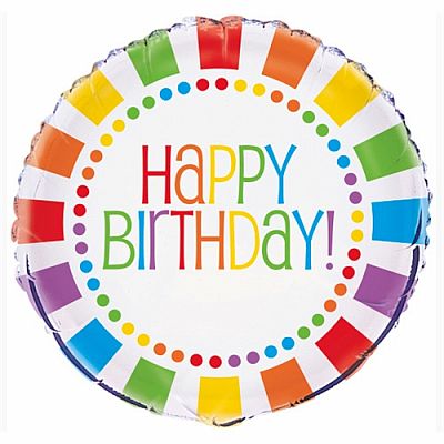 Foliový balonek proužky a puntíky Happy Birthday 46 cm