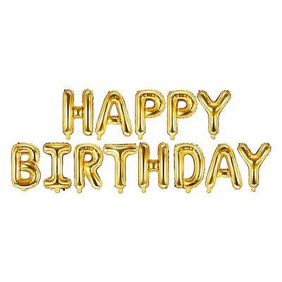 Foliový nápis HAPPY BIRTHDAY ve zlaté barvě 340 x 35 cm