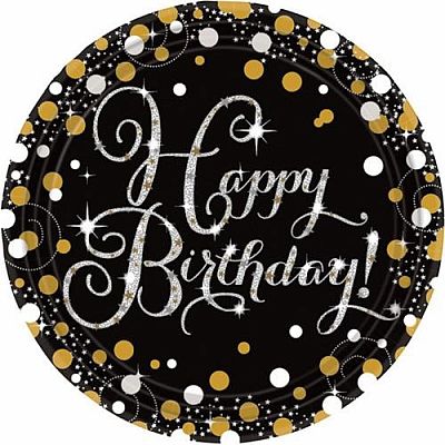 Papírové talíře Luxus Gold Happy Birthday 23 cm - 8 ks