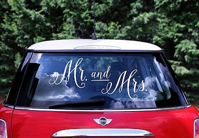 Nalepovací nápis na auto - Mr and Mrs