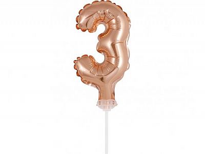 ČÍSLICE NA DORT nafukovací - 3 rose gold - 13 cm