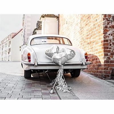 Dekorační sada na auto - stříbrné srdce