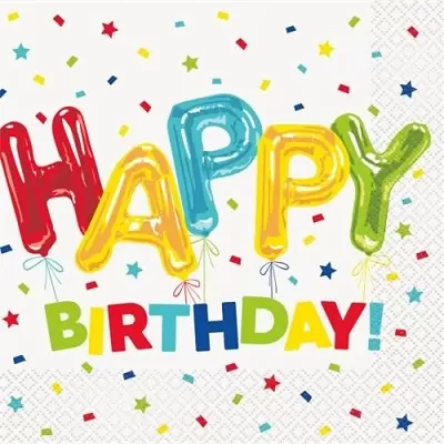 Papírové party ubrousky konfetové Happy Birthday 16 ks