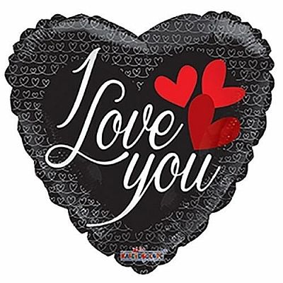 Foliový balonek srdce - černé - I love you 46 cm