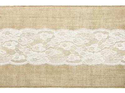 Jutová šerpa přírodní s květinovou krajkou  28 x 275 cm