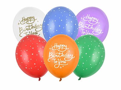 Latexové balonky hvězdičky - Happy Birthday To You 30 cm - 6 ks