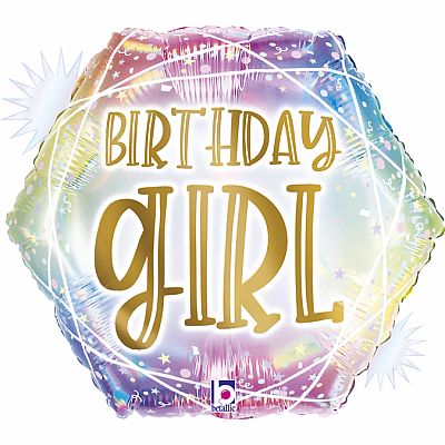 Fóliový balónek Birthday Girl Pastel Hexagon 46cm