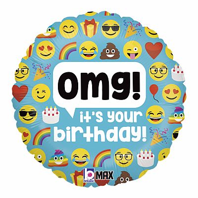 Fóliový balónek Emoji OMG Birthday 46cm