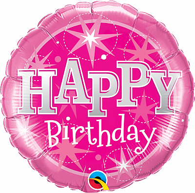 Fóliový balónek Kruh - BDAY Sparkle Růžový 45cm