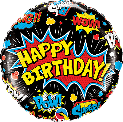 Fóliový balónek Kruh - BDAY Superhrdinové Černý 45cm