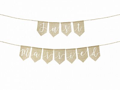 Závěsný baner "Just married" pytlovinový