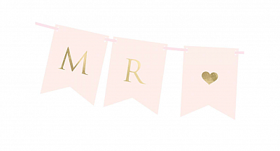 Závěsný baner "Mr. Mrs." růžový 15 x 85 cm