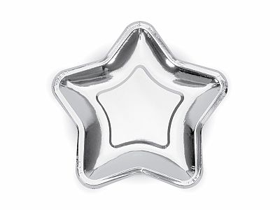 Talířky papírové "Hvězda" metalické stříbrné 18cm, 6ks