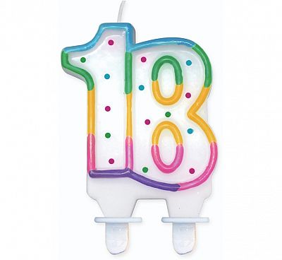 Svíčka dortová číslo 18 s puntíky 8 cm