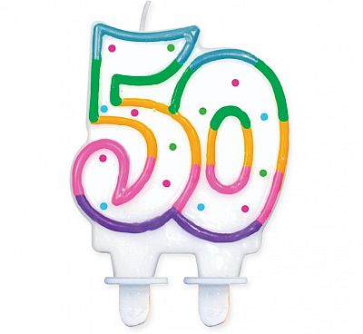Svíčka dortová číslo 50 s puntíky 8cm