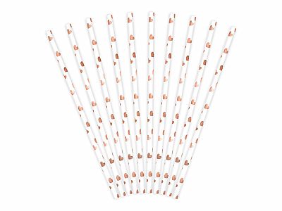 Papírová brčka bílá - Rose gold srdíčka - 10 ks ( Papírová brčka bílá - Rose gold srdíčka - 10 ks)