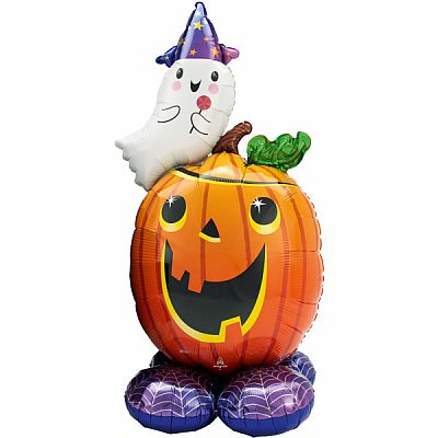 AirLoonz - stojící obří balónek Halloween Dýně 139 cm
