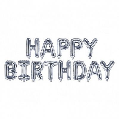 Foliový nápis HAPPY BIRTHDAY ve stříbrné barvě 340 x 35 cm