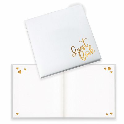 Svatební kniha hostů bílá - zlaté srdíčka a Guestbook 22 x 22 cm