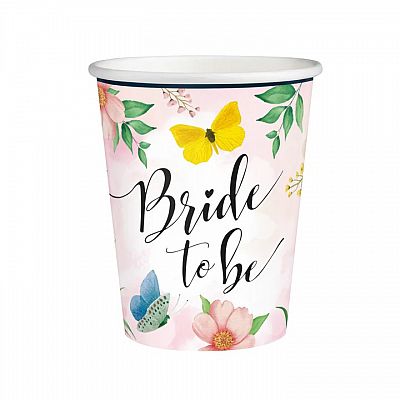 Papírové kelímky Bride to be, květy - 6 ks 220ml