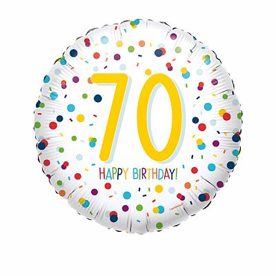 Fóliový balónek Rainbow Confetti - Happy Birthday 70 - 43 cm