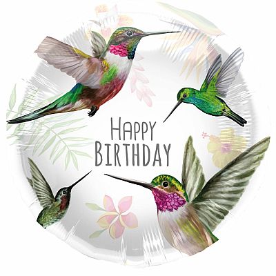Fóliový balónek - Kolibříci, Happy Birthday - 45 cm