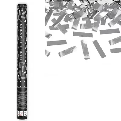 Vystřelovací konfety - stříbrné metalické pásky 60 cm