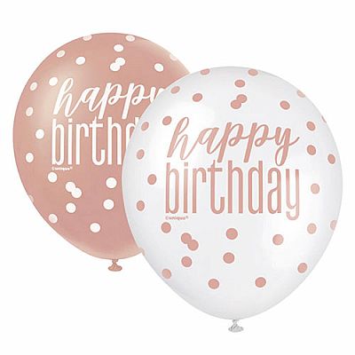 Latexové balonky "Happy Birthday" rosegold - 6 ks