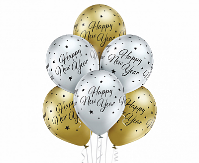 Latexové balonky - stříbrno-zlaté Happy New Year