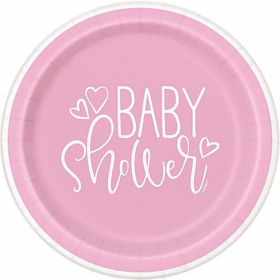Papírové talíře Baby Shower růžové - 18 cm