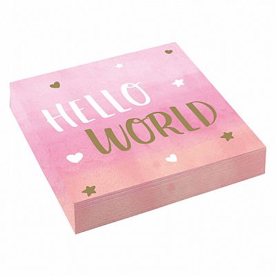 Papírové ubrousky Oh baby - Hello World růžové