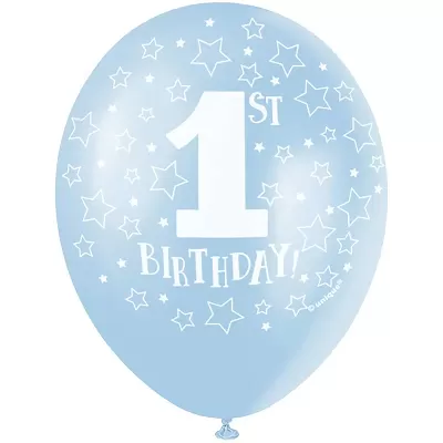 Latexové balonky 1st Birthday - modré 5 ks