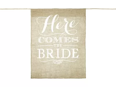 Jutový banner - Here comes the bride 41 X 51 cm