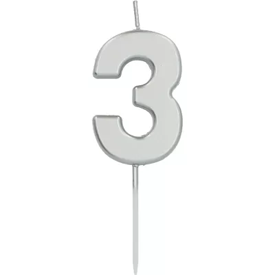 Svíčka dortová číslo 3 malá stříbrná