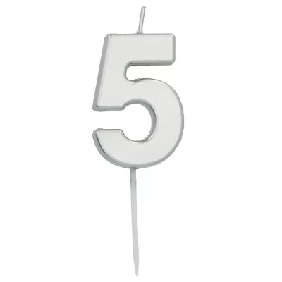 Svíčka dortová číslo 5 malá stříbrná