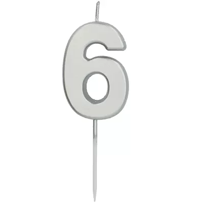 Svíčka dortová číslo 6 malá stříbrná
