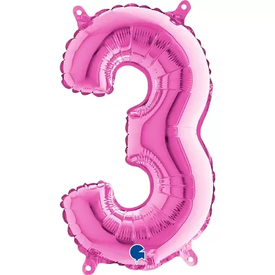 Foliová číslice 3 růžová - 35 cm