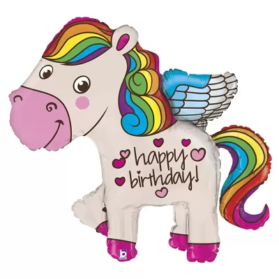 Foliový balonek duhový poník Happy birthday 114 cm