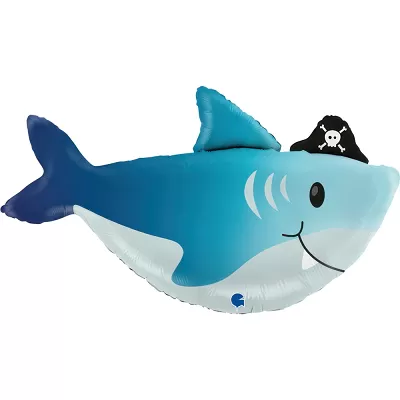 Foliový balonek Žralok s pirátskou čapkou 74 cm