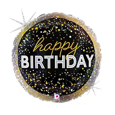 Foliový balonek černý Happy Birthday konfety 46 cm